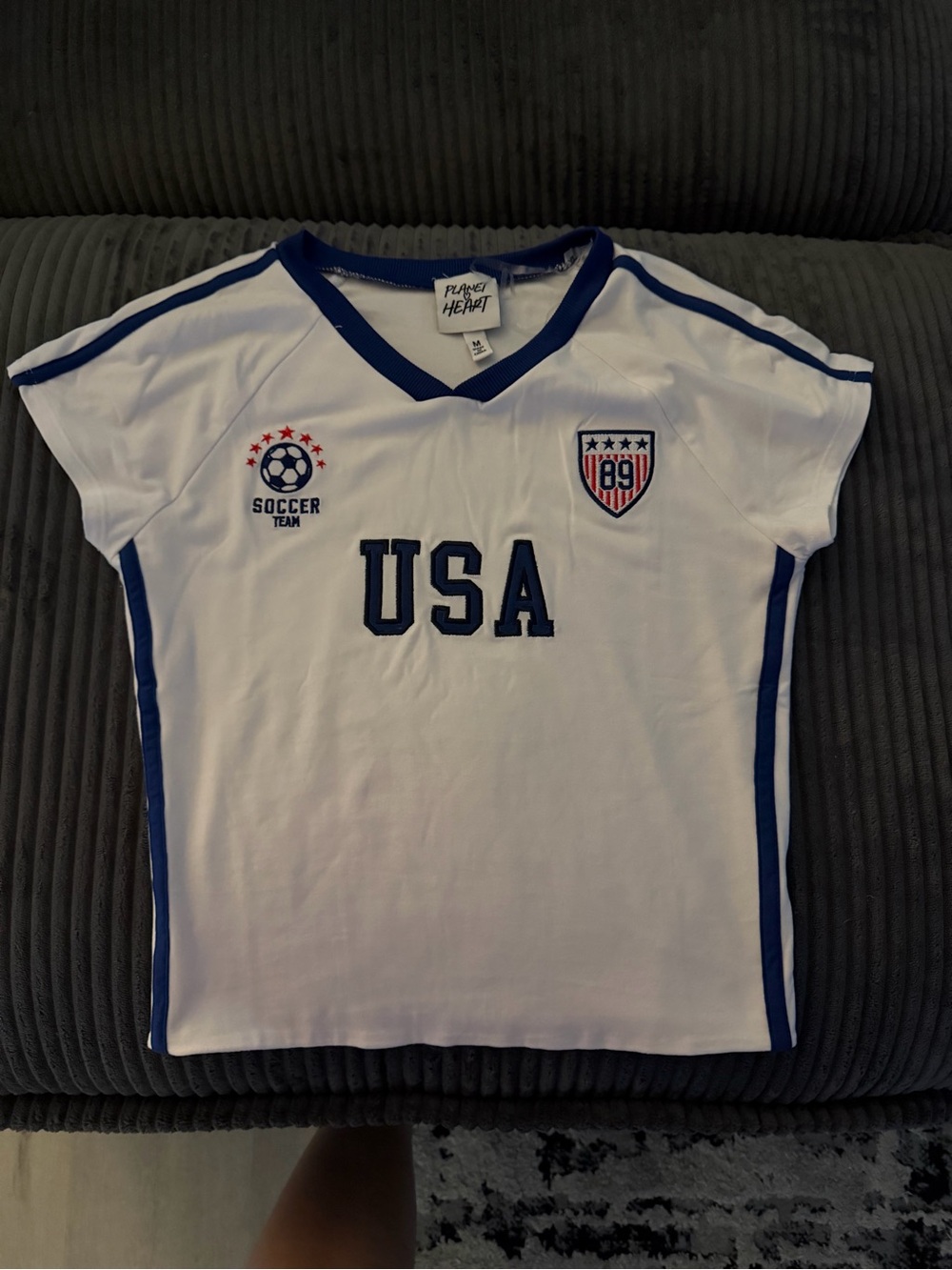 USA Women Soccer Tee - White & Navy